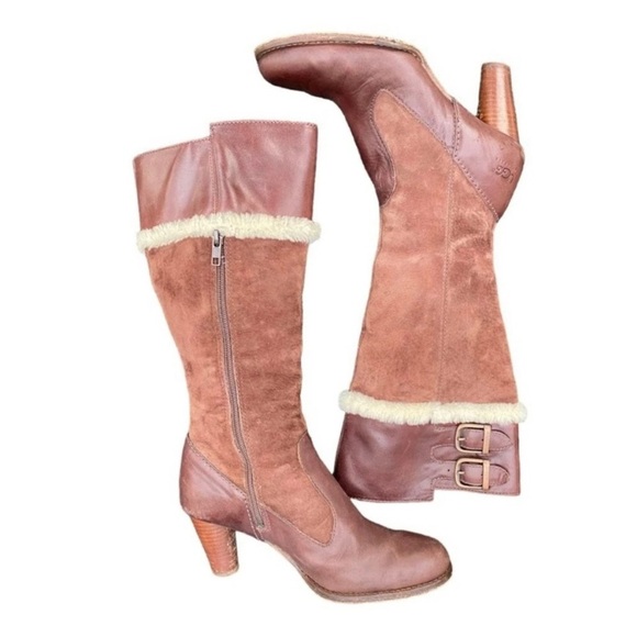 UGG suede and leather heeled boot size 9 - Picture 1 of 8